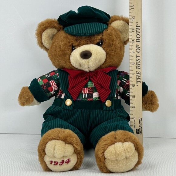Vintage 1994 Kmart Teddy Bear Lane Christmas Bear Holiday Overalls Hat Bow 18" - Picture 12 of 13